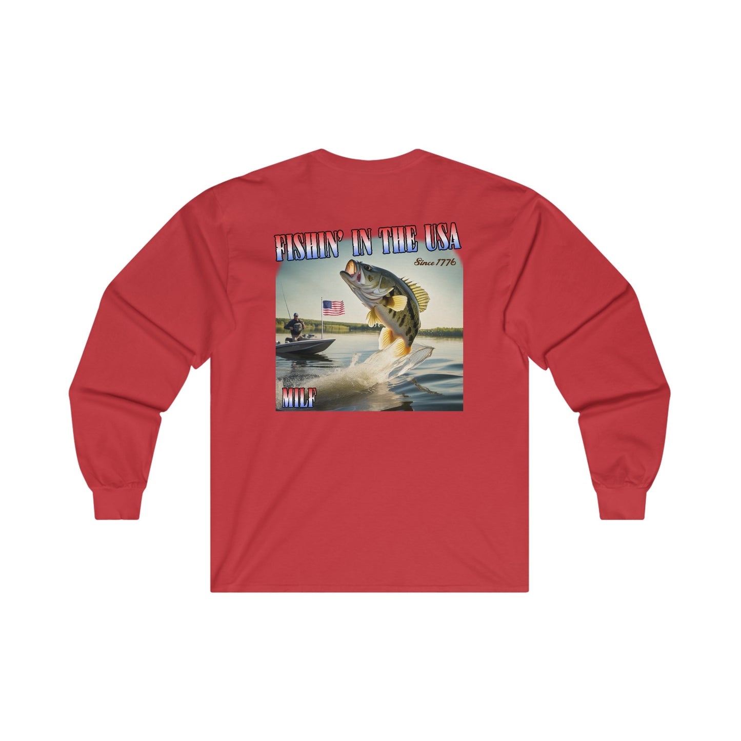MILF Fishin' "Fishin' In The USA" Long Sleeve Blue and Red