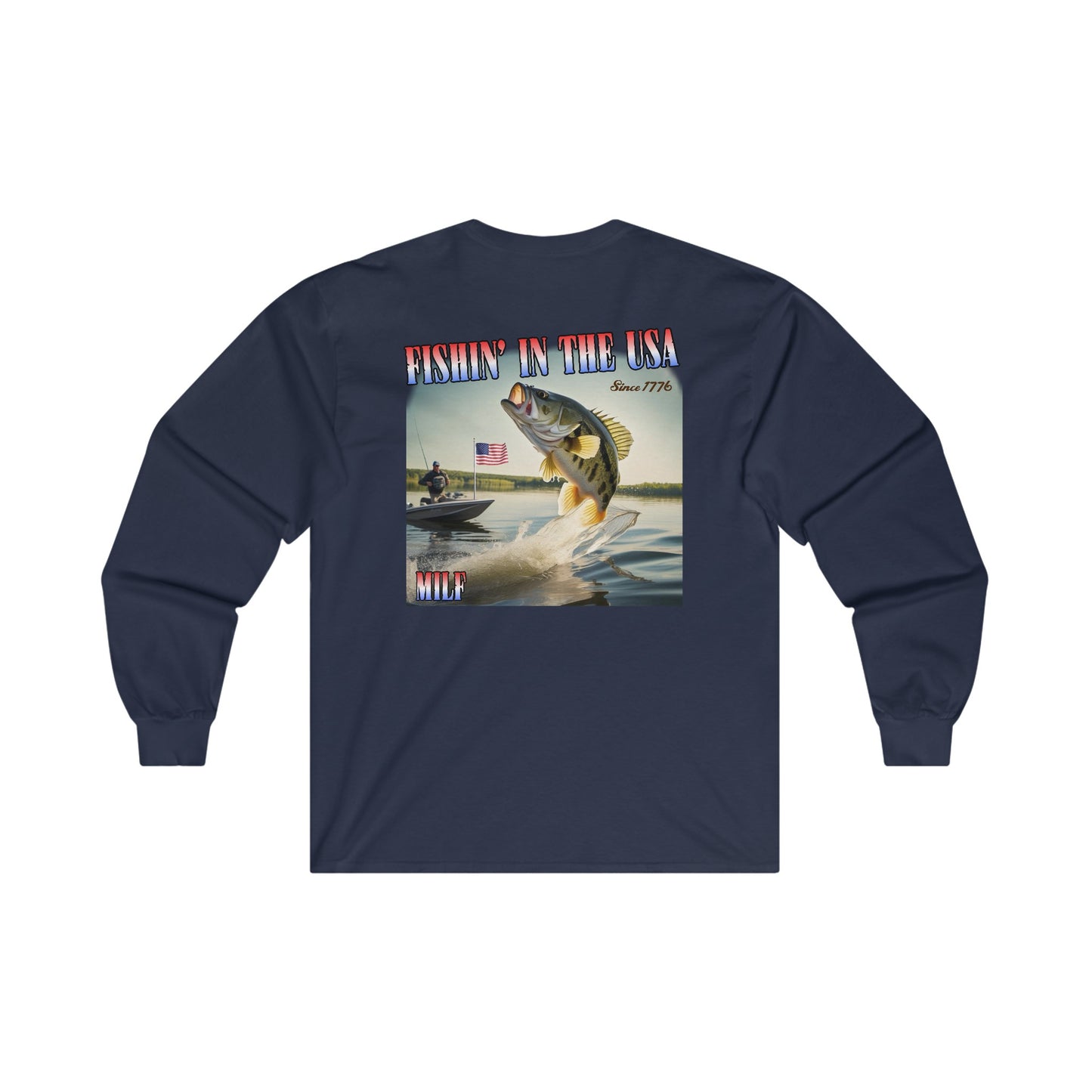 MILF Fishin' "Fishin' In The USA" Long Sleeve Blue and Red